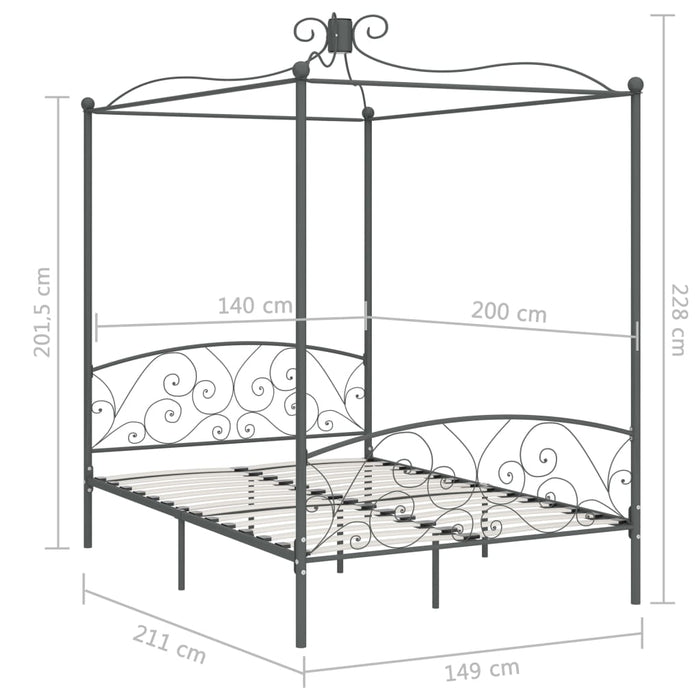 Cadru de pat cu baldachin, gri, 140 x 200 cm, metal WALTI