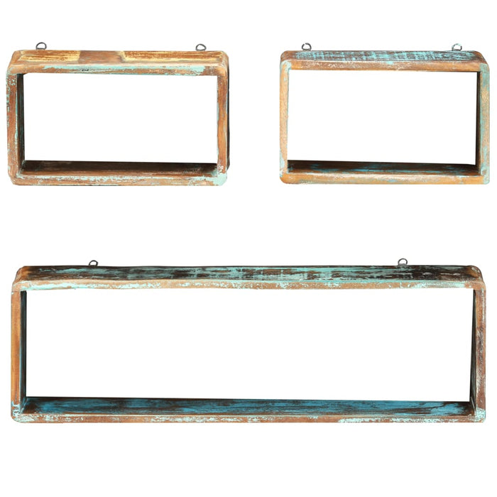 Set rafturi de perete cub, 3 piese, lemn masiv reciclat - WALTI WALTI
