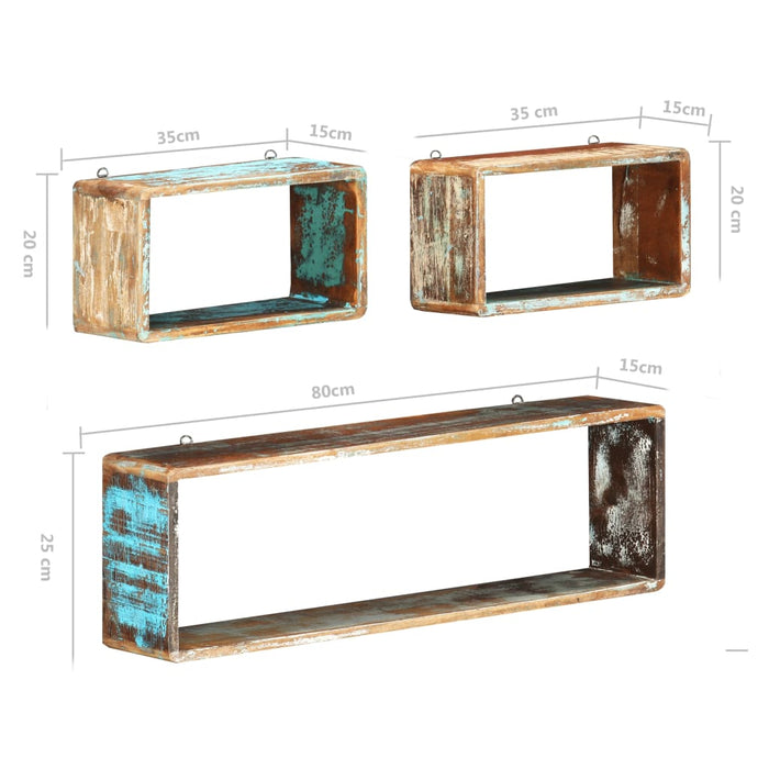 Set rafturi de perete cub, 3 piese, lemn masiv reciclat - WALTI WALTI