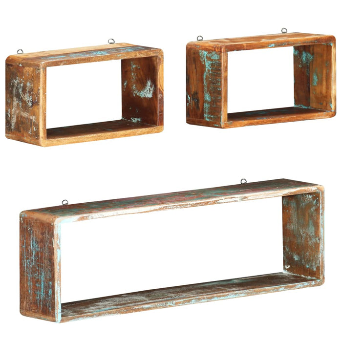 Set rafturi de perete cub, 3 piese, lemn masiv reciclat - WALTI WALTI