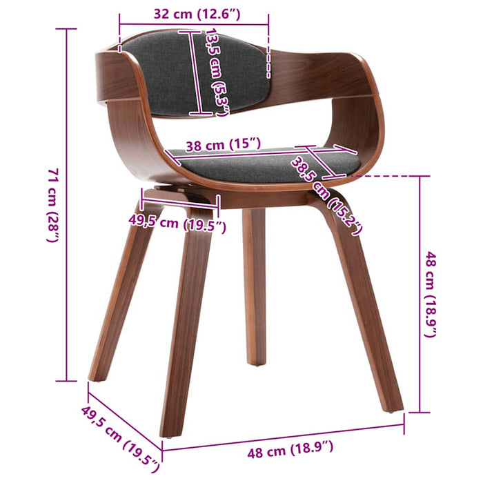 Scaune de bucătărie, 2 buc., lemn curbat și material textil gri - WALTI WALTI