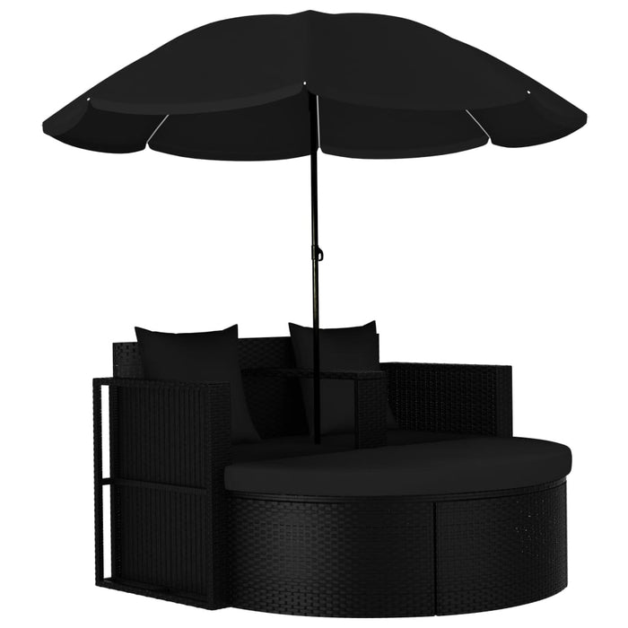 Pat de grădină cu umbrelă de soare, negru, poliratan - WALTI WALTI