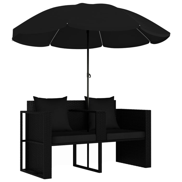 Pat de grădină cu umbrelă de soare, negru, poliratan - WALTI WALTI