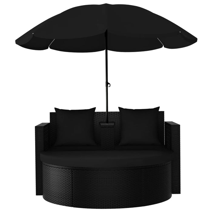 Pat de grădină cu umbrelă de soare, negru, poliratan - WALTI WALTI