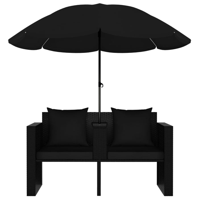 Pat de grădină cu umbrelă de soare, negru, poliratan - WALTI WALTI