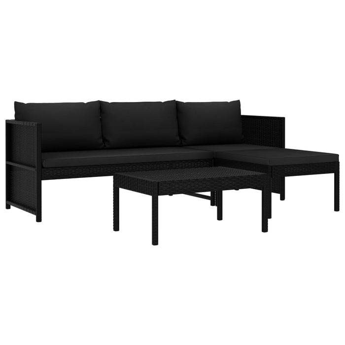 Set mobilier de grădină cu perne, 3 piese, negru, poliratan WALTI