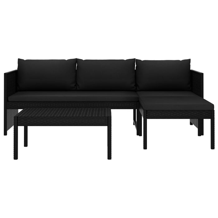 Set mobilier de grădină cu perne, 3 piese, negru, poliratan WALTI