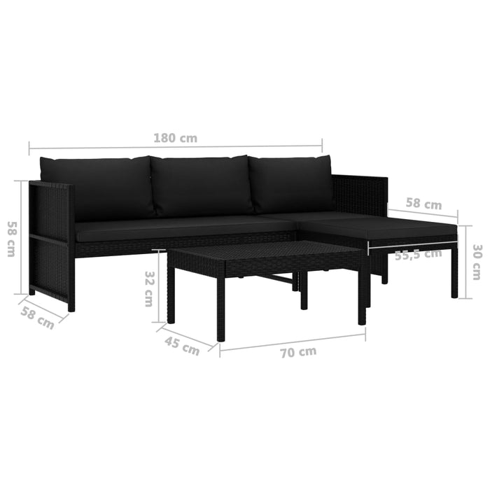 Set mobilier de grădină cu perne, 3 piese, negru, poliratan WALTI