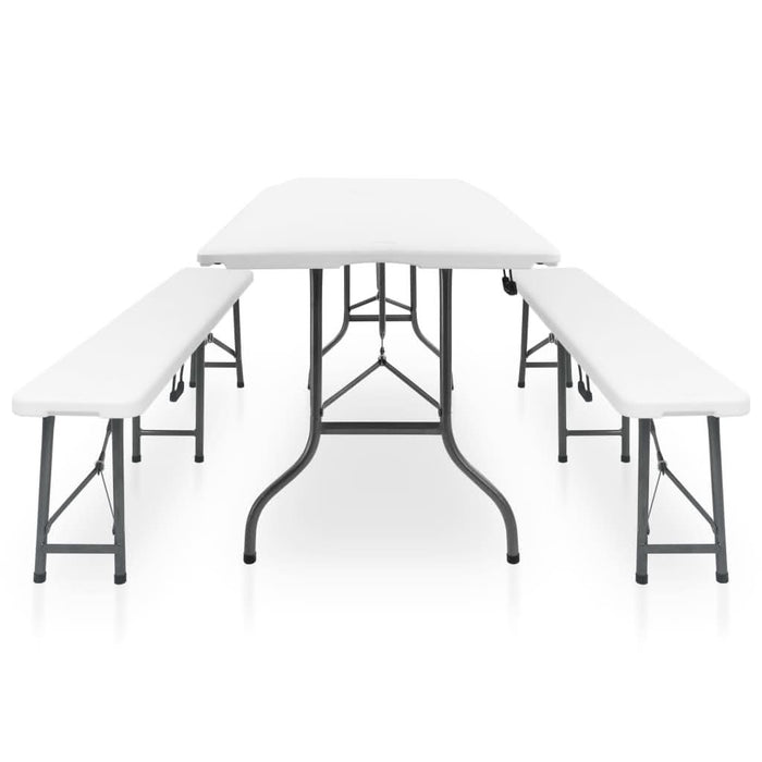 Masă de grădină pliabilă cu 2 bănci, alb, 180 cm, oțel și HDPE - WALTI WALTI
