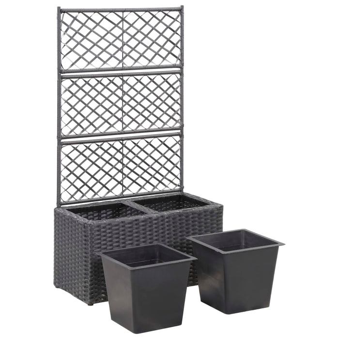 Strat înălțat spalier 2 ghivece negru 58x30x107 cm poliratan - WALTI WALTI
