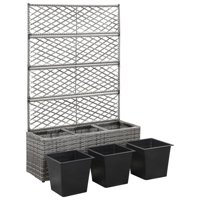 Strat înălțat spalier cu 3 ghivece gri 83x30x130 cm poliratan - WALTI WALTI