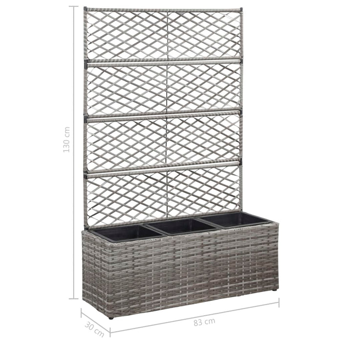 Strat înălțat spalier cu 3 ghivece gri 83x30x130 cm poliratan - WALTI WALTI