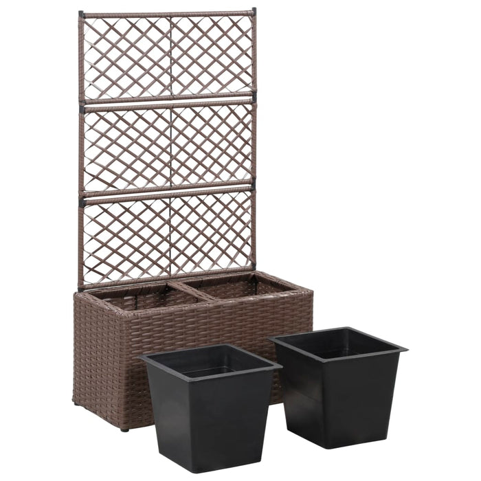 Strat înălțat spalier cu 2 ghivece maro 58x30x107 cm poliratan - WALTI WALTI