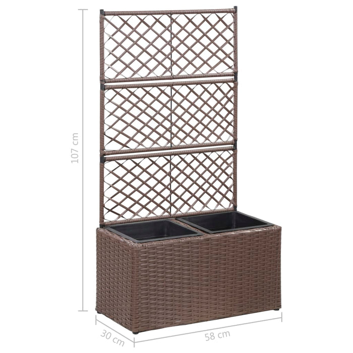 Strat înălțat spalier cu 2 ghivece maro 58x30x107 cm poliratan - WALTI WALTI