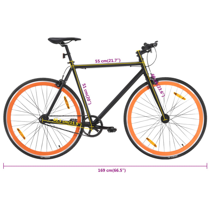 Bicicletă cu angrenaj fix, negru și portocaliu, 700c, 51 cm - WALTI WALTI