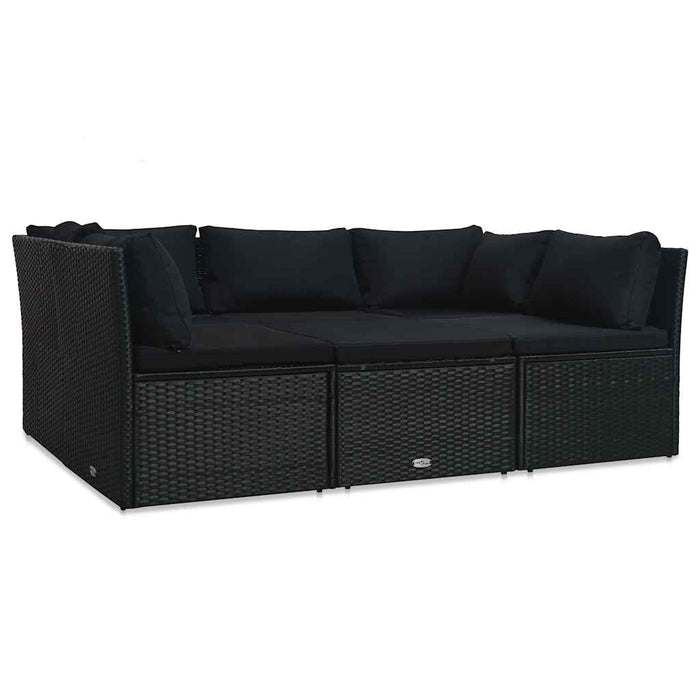 Set mobilier de grădină cu perne, 4 piese, negru, poliratan - WALTI WALTI
