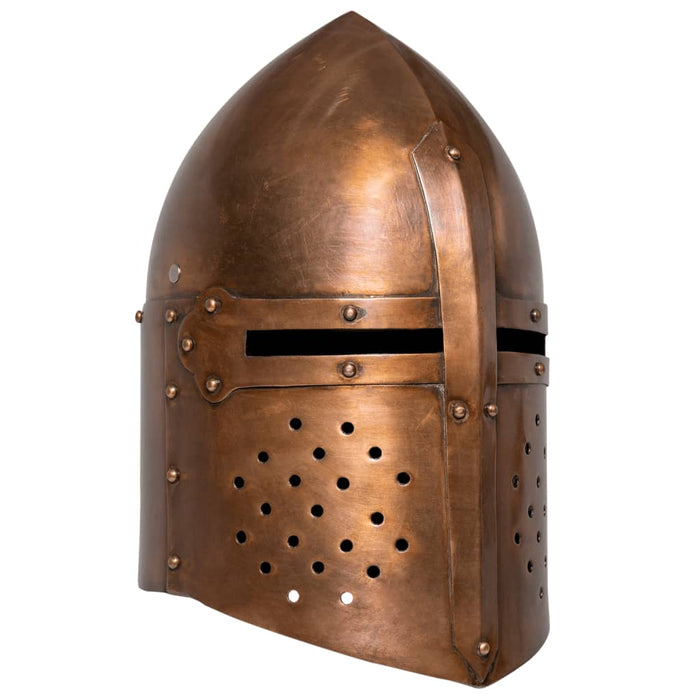 Coif cavaler medieval antichizat, jocuri roluri, arămiu, oțel WALTI