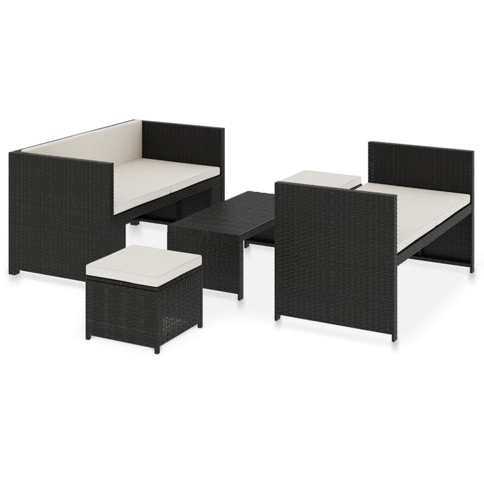Set mobilier de grădină cu perne, 5 piese, negru, poliratan - WALTI WALTI