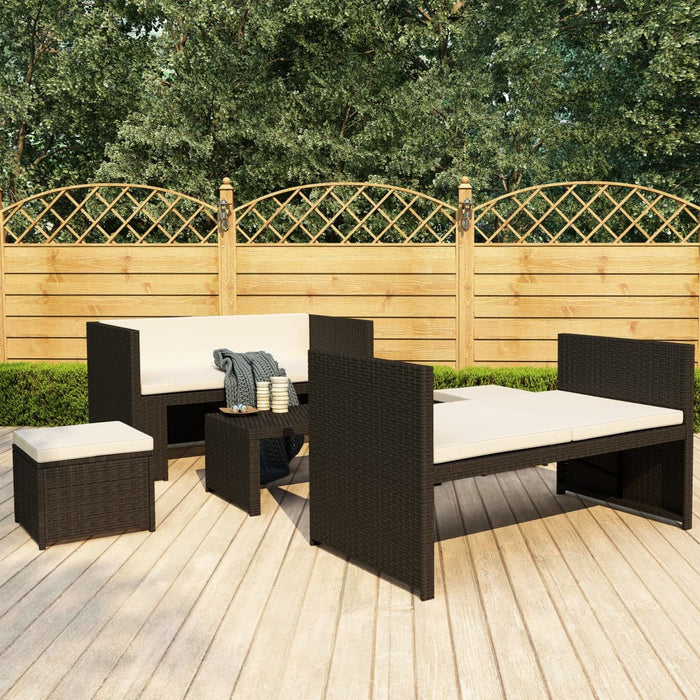 Set mobilier de grădină cu perne, 5 piese, negru, poliratan - WALTI WALTI