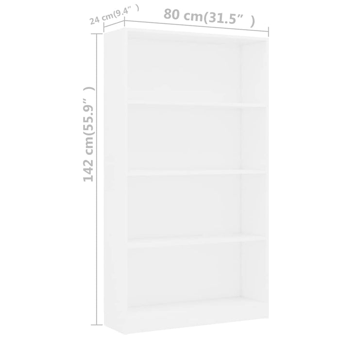 Bibliotecă cu 4 rafturi, alb, 80x24x142 cm, lemn prelucrat WALTI