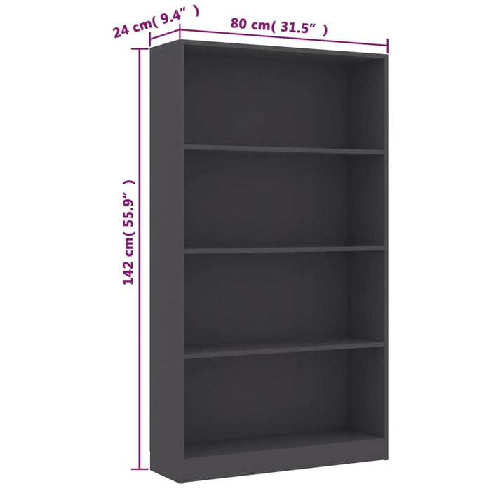 Bibliotecă cu 4 rafturi, gri, 80x24x142 cm, lemn prelucrat - WALTI WALTI