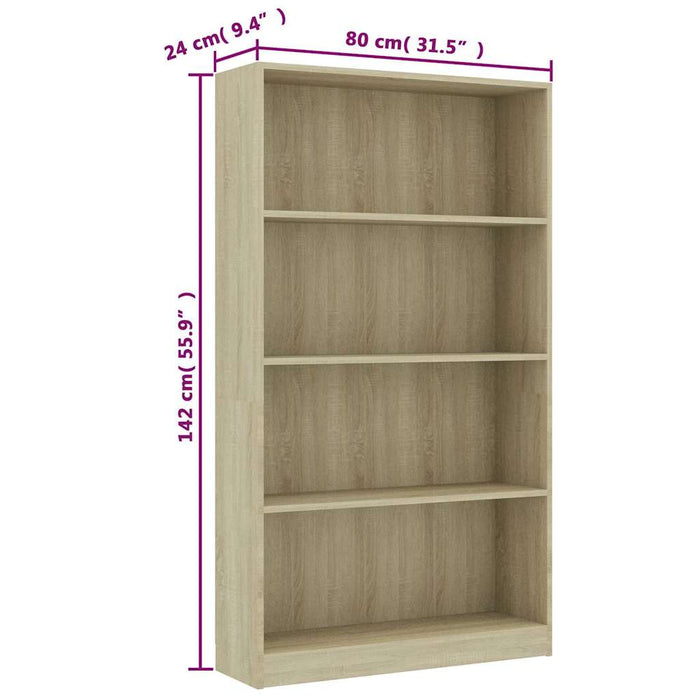 Bibliotecă 4 rafturi stejar sonoma 80x24x142 cm lemn prelucrat WALTI