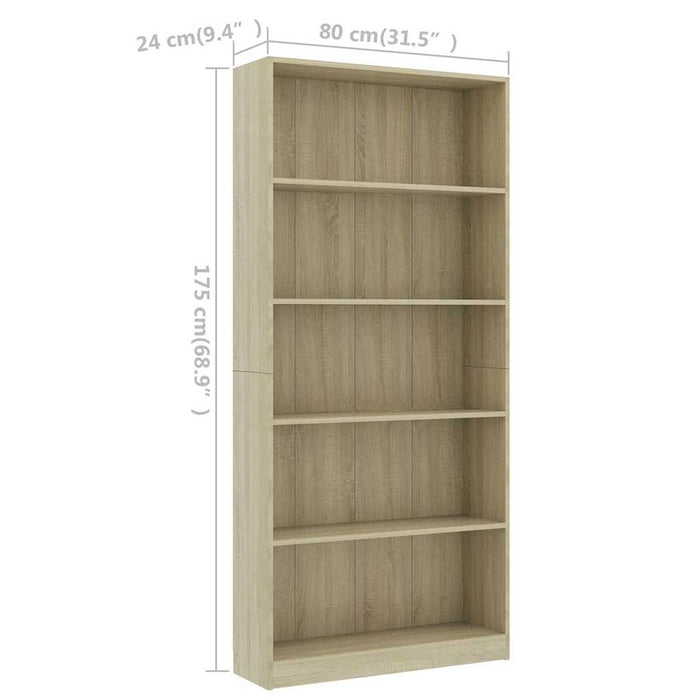 Bibliotecă 5 rafturi stejar sonoma 80x24x175 cm, lemn prelucrat WALTI