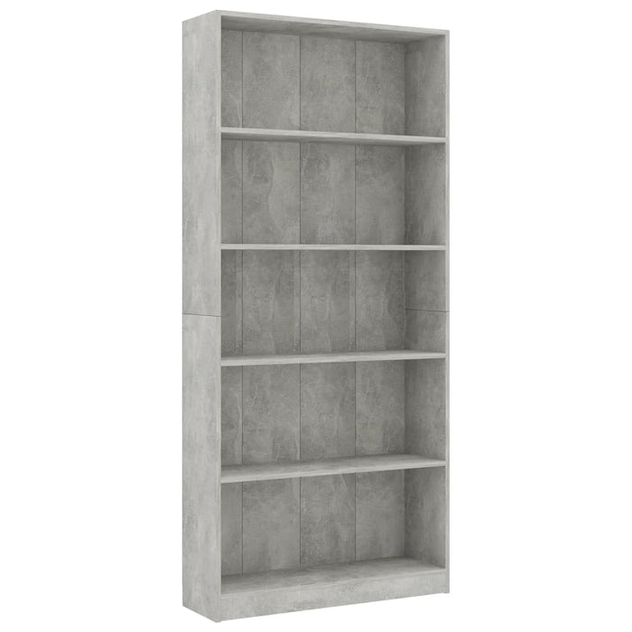 Bibliotecă cu 5 rafturi gri beton, 80x24x175 cm, lemn prelucrat - WALTI WALTI