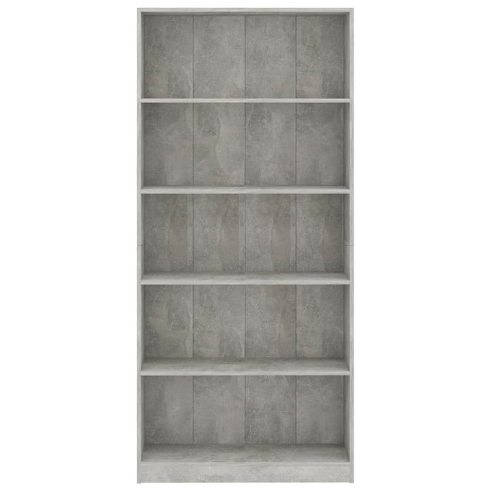 Bibliotecă cu 5 rafturi gri beton, 80x24x175 cm, lemn prelucrat - WALTI WALTI