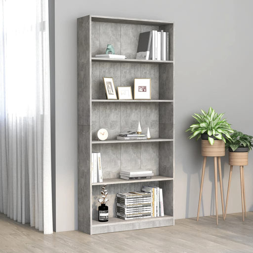 Bibliotecă cu 5 rafturi gri beton, 80x24x175 cm, lemn prelucrat - WALTI WALTI