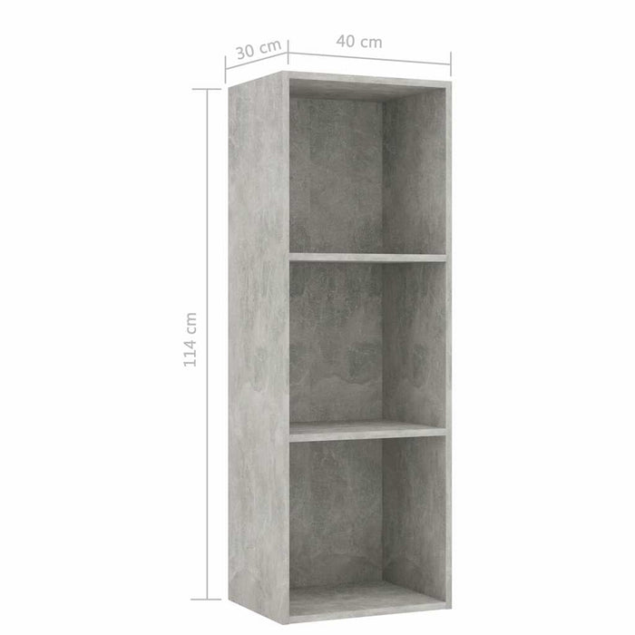 Bibliotecă, 3 rafturi, gri beton, 40x30x114 cm, lemn prelucrat WALTI