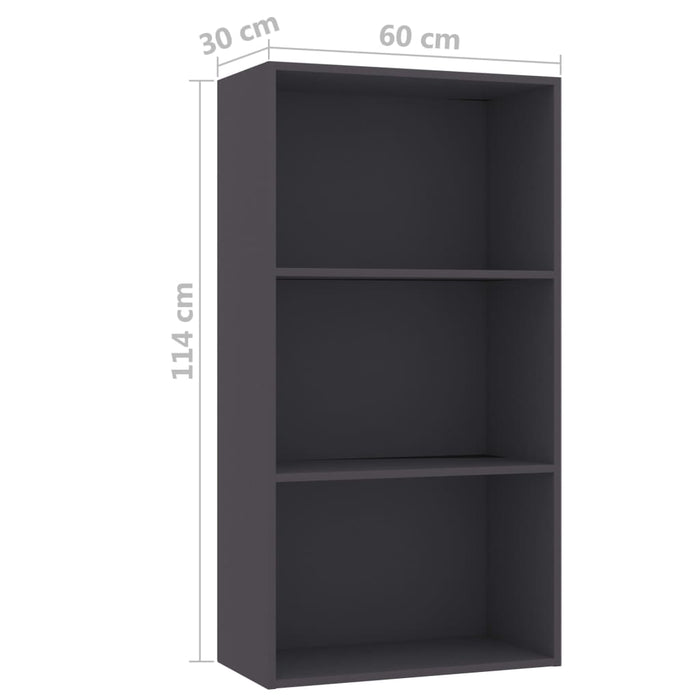 Bibliotecă cu 3 rafturi, gri, 60x30x114 cm, lemn prelucrat - WALTI WALTI