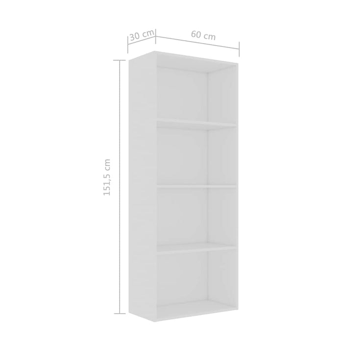 Bibliotecă cu 4 rafturi, alb, 60 x 30 x 151,5 cm, PAL WALTI