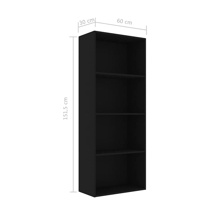 Bibliotecă cu 4 rafturi, negru, 60 x 30 x 151,5 cm, PAL WALTI