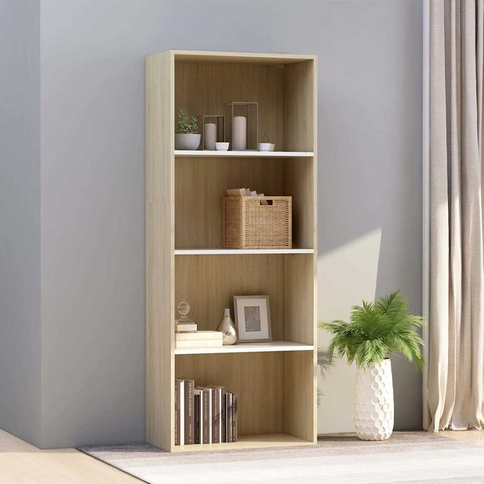 Bibliotecă 4 rafturi alb/sonoma, 60x30x151,5 cm, lemn prelucrat WALTI