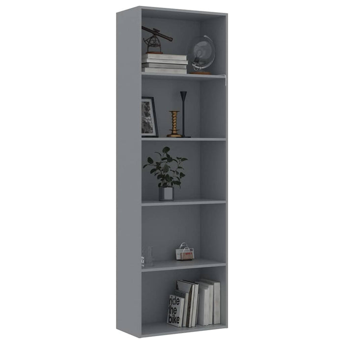 Bibliotecă cu 5 rafturi, gri, 60x30x189 cm, PAL WALTI