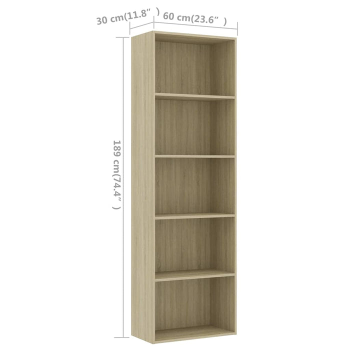 Bibliotecă cu 5 rafturi stejar sonoma 60x30x189cm lemn compozit WALTI