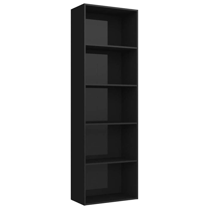 Bibliotecă cu 5 rafturi, negru extralucios, 60x30x189 cm, PAL WALTI