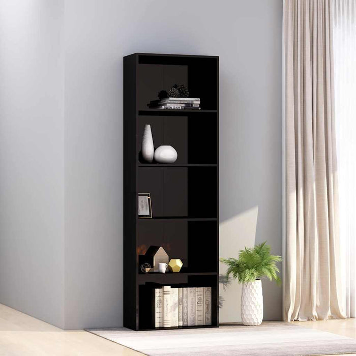 Bibliotecă cu 5 rafturi, negru extralucios, 60x30x189 cm, PAL WALTI