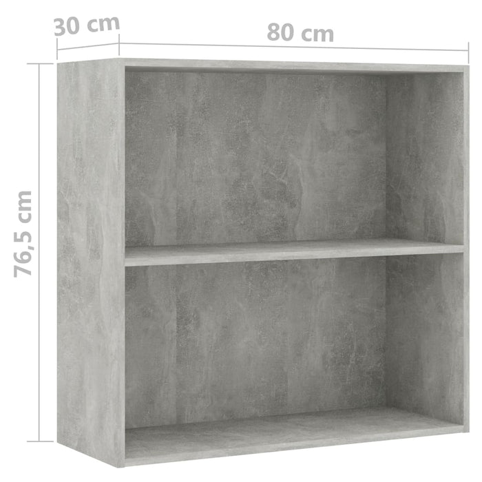 Bibliotecă cu 2 rafturi, gri beton, 80 x 30 x 76,5 cm, PAL - WALTI WALTI