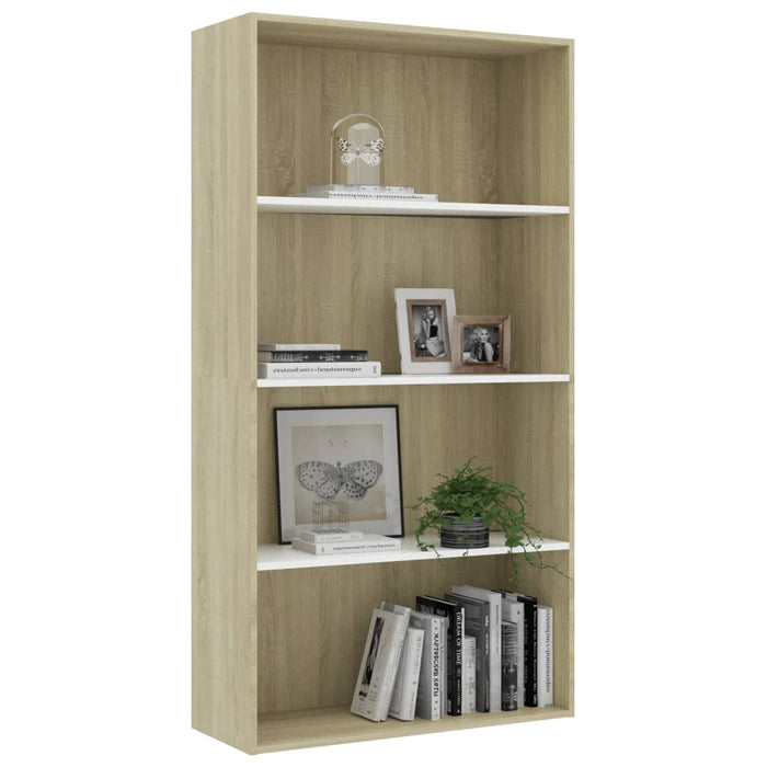 Bibliotecă 4 rafturi alb/sonoma, 80x30x151,5 cm, lemn prelucrat WALTI