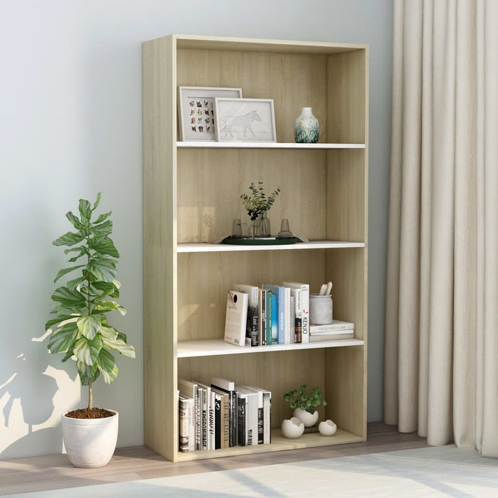 Bibliotecă 4 rafturi alb/sonoma, 80x30x151,5 cm, lemn prelucrat WALTI