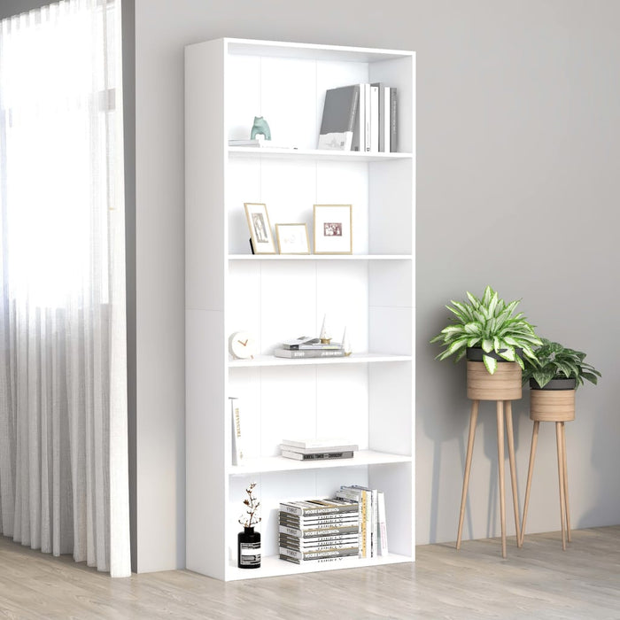 Bibliotecă cu 5 rafturi, alb, 80x30x189 cm, lemn prelucrat WALTI