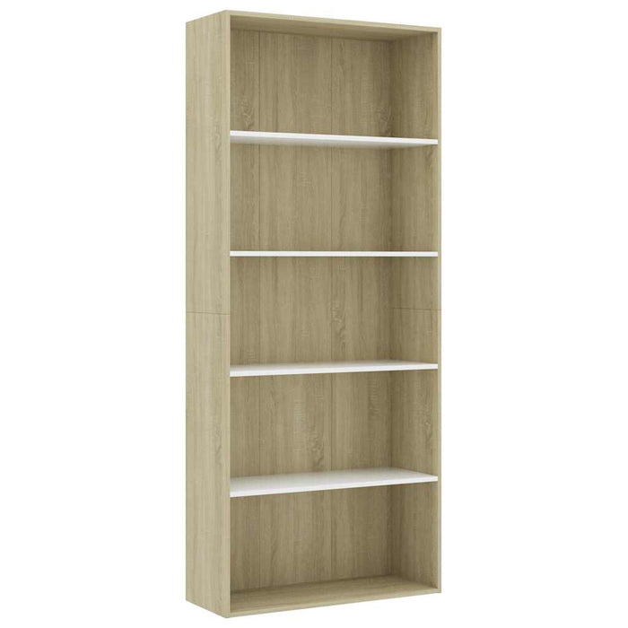 Bibliotecă cu 5 rafturi, alb & stejar sonoma, 80x30x189 cm, PAL WALTI