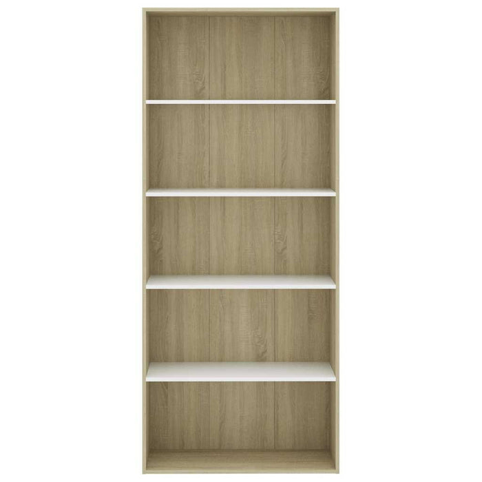 Bibliotecă cu 5 rafturi, alb & stejar sonoma, 80x30x189 cm, PAL WALTI