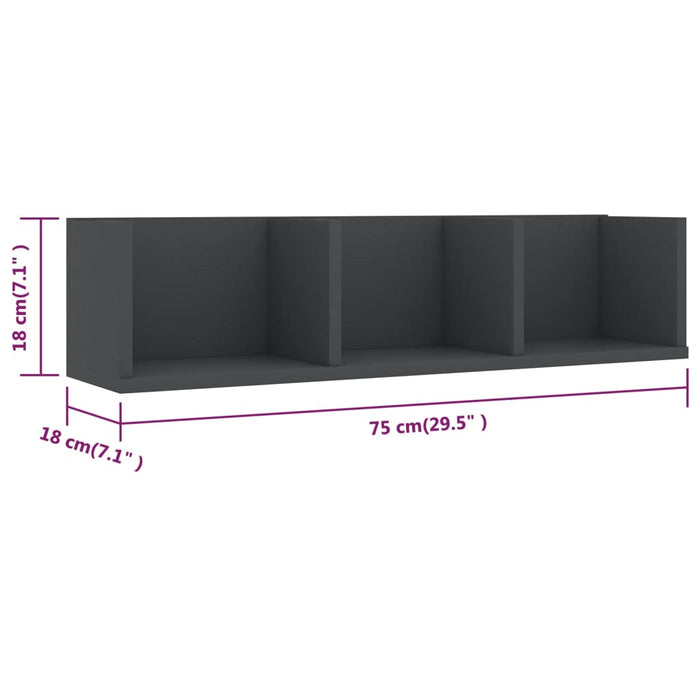 Raft de perete CD-uri, gri, 75 x 18 x 18 cm, lemn prelucrat - WALTI WALTI