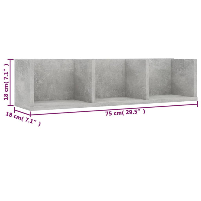 Raft de perete CD-uri, gri beton, 75x18x18 cm, lemn prelucrat - WALTI WALTI