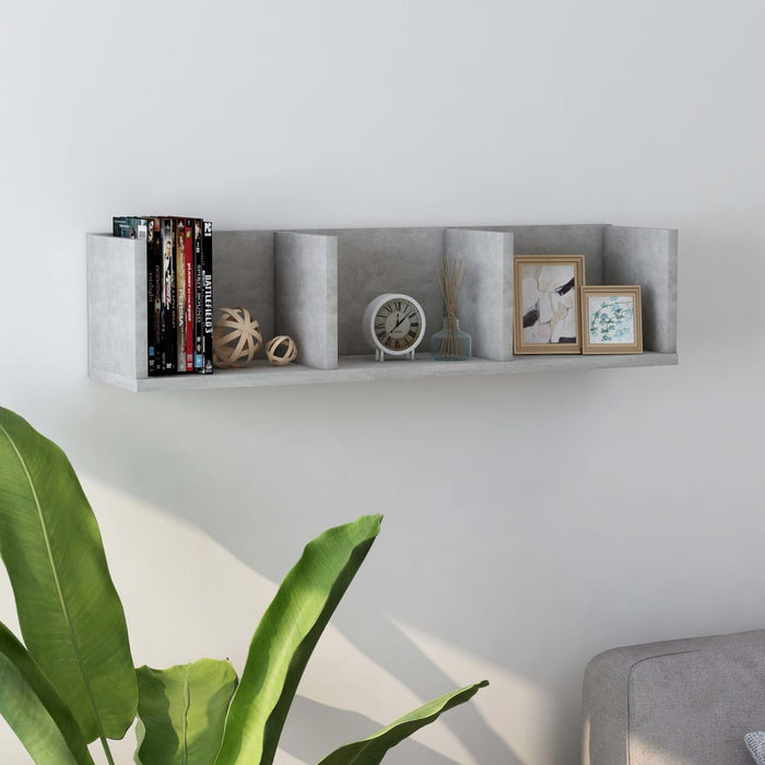 Raft de perete CD-uri, gri beton, 75x18x18 cm, lemn prelucrat - WALTI WALTI