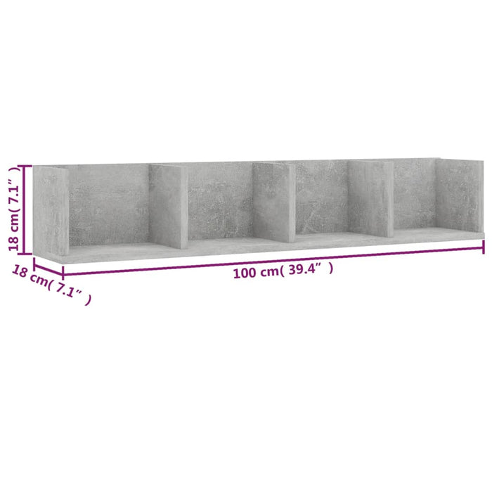 Raft de perete CD-uri, gri beton, 100x18x18 cm, lemn prelucrat - WALTI WALTI