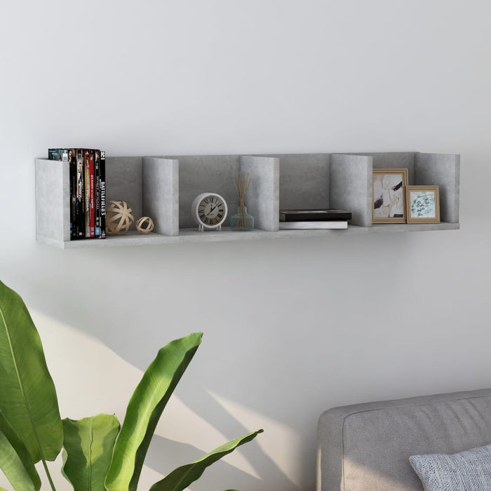 Raft de perete CD-uri, gri beton, 100x18x18 cm, lemn prelucrat - WALTI WALTI